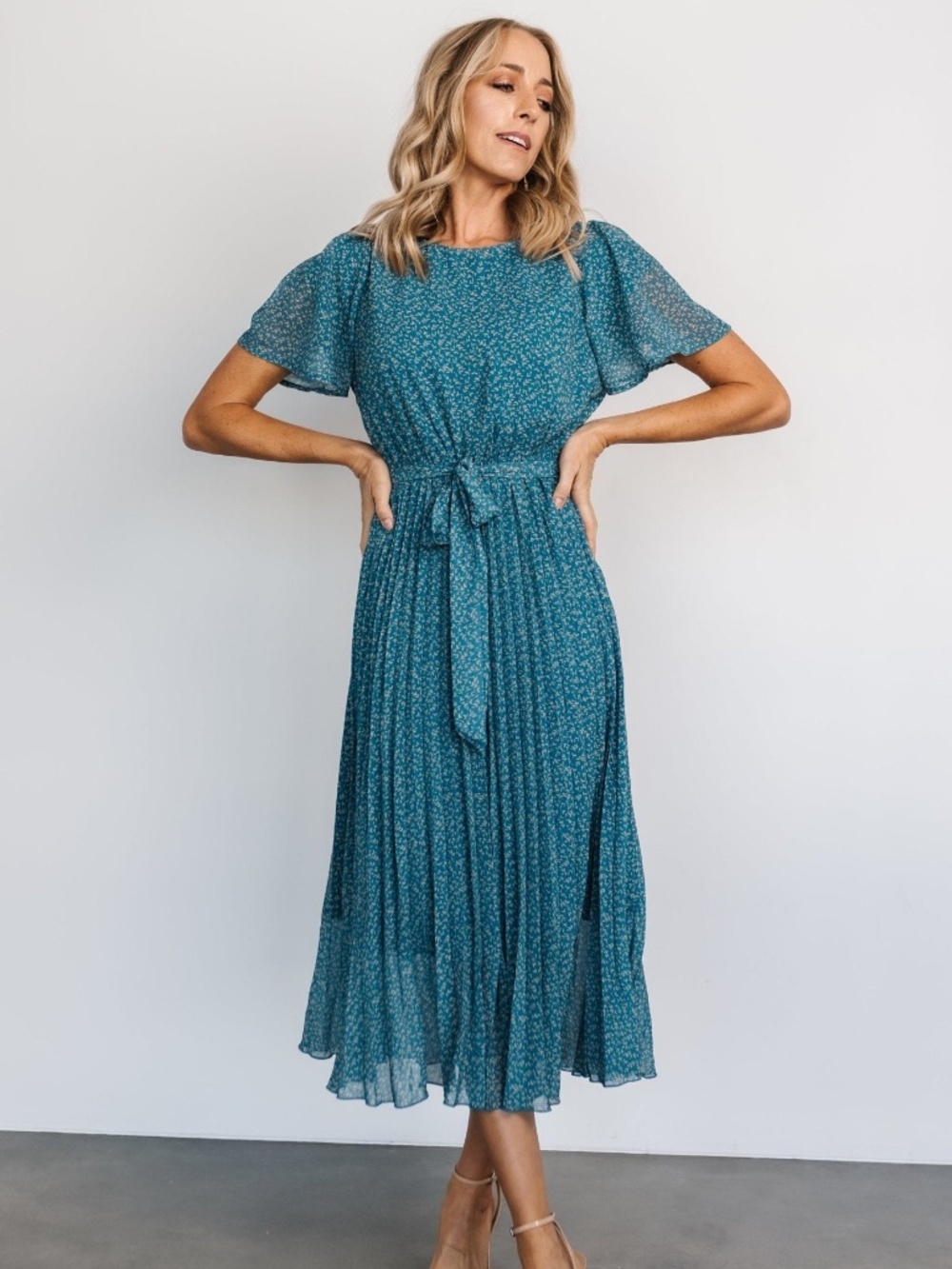 Baltic Born Prim Pleated Dress | Persian Blue Print Size LL